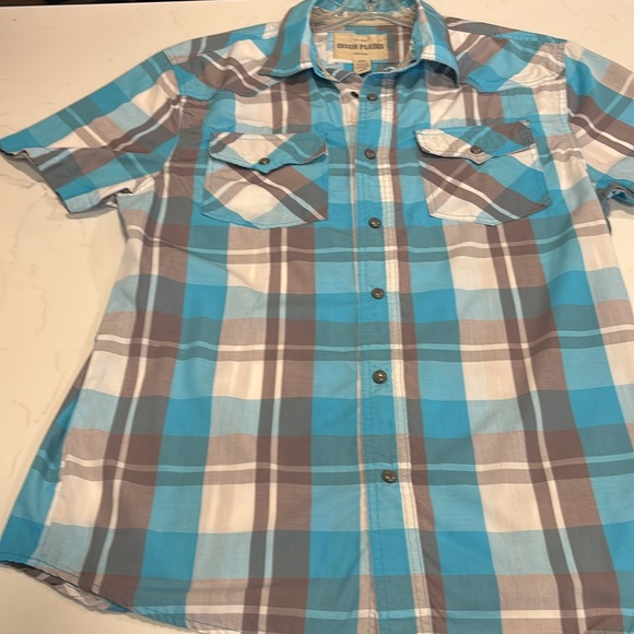Ditch Plains Other - Blue and Brown Casual Button Down Shirt with Plaid Design